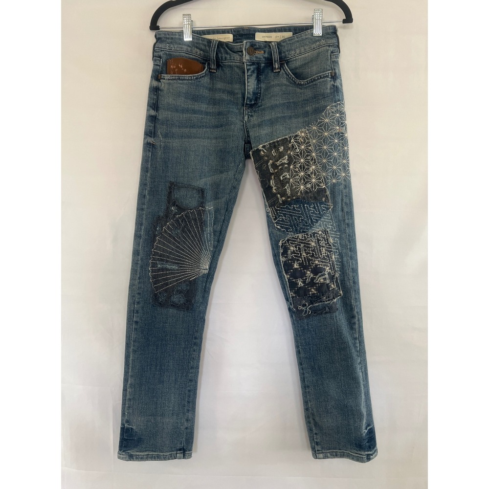 Pilcro and the Letterpress Hyphen Sashiko Patchwork Jeans Blue 25, Women's